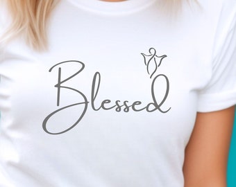 Blessed-Unisex Crewneck T-shirt with Angel--Christian Shirt, Religious Shirt, Gift for Her, Gift for Wife, Care Package, Gift