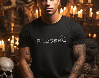 Blessed-Unisex Crewneck Tshirt with Angel--Christian Shirt, Religious Shirt, Gift for Him, Gift for Teachers, Husband Gift, Graduation Gift