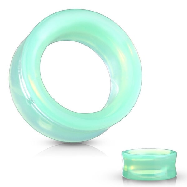 PAIR of Beautiful Hollow Green Opalite Stone Glass Plugs - Gauges  2g(6mm ) to 1"(25mm) Available.