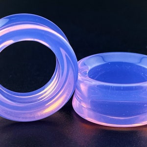 PAIR of Beautiful Hollow Lavender Opalite Stone Glass Plugs - Gauges  2g(6mm ) to 1"(25mm) Available.