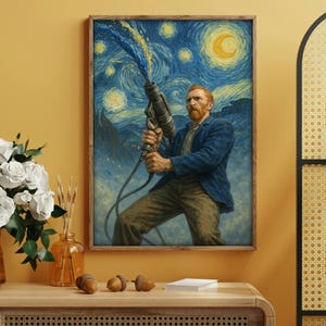 Van Gogh mit einem Paint Blaster - Sternenklare Nacht Mashup Kunstdruck