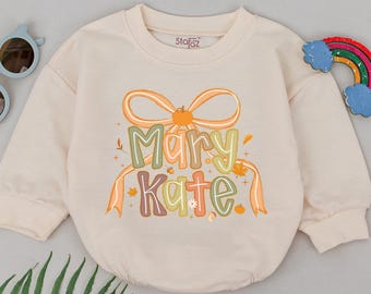 Personalized Name Thanksgiving Baby Romper, Bow Thankful Pumpkin Outfit, Custom Name Baby Bodysuit, Fall Autumn Baby Gift, Baby Shower Gift