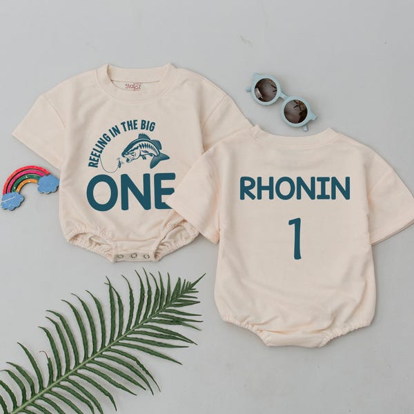 Personalized Fishing Birthday Romper, Reeling in the Big One Tee, Rustic Bass Fishing, 1st Birthday Fishing Shirt, Mommy And Me Outfits