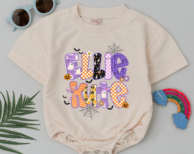 Personalized Halloween Baby Bubble Romper, Custom Name Spooky Halloween Bodysuit, Birthday Halloween Outfit, Little Boo Baby Clothes