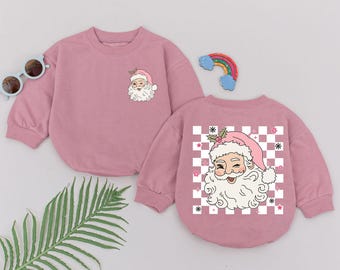 Retro Pink Santa Claus Romper, 1st Christmas Santa Romper, Baby Shower Gift, Christmas Outfit, Newborn for Girls, Xmas Clothes, Mommy And Me