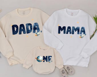 Personalized Space Birthday Family Sweatshirt, First Trip Around The Sun, 1st Birthday Boy, Romper, Astronaut Theme Birthday Gift