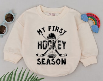 My First Hockey Season Retro Future Baby Romper Father's Day Gift Ice Sport Bodysuit Personalized Keepsake
