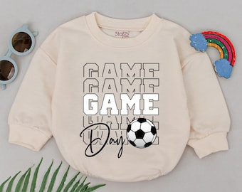 Game Day Soccer Romper, Soccer Baby Outfits, Father's Day Outfit, Baby Boy Soccer Outfit Kid, Retro Soccer Jumpsuit, Natural Outfits Kids