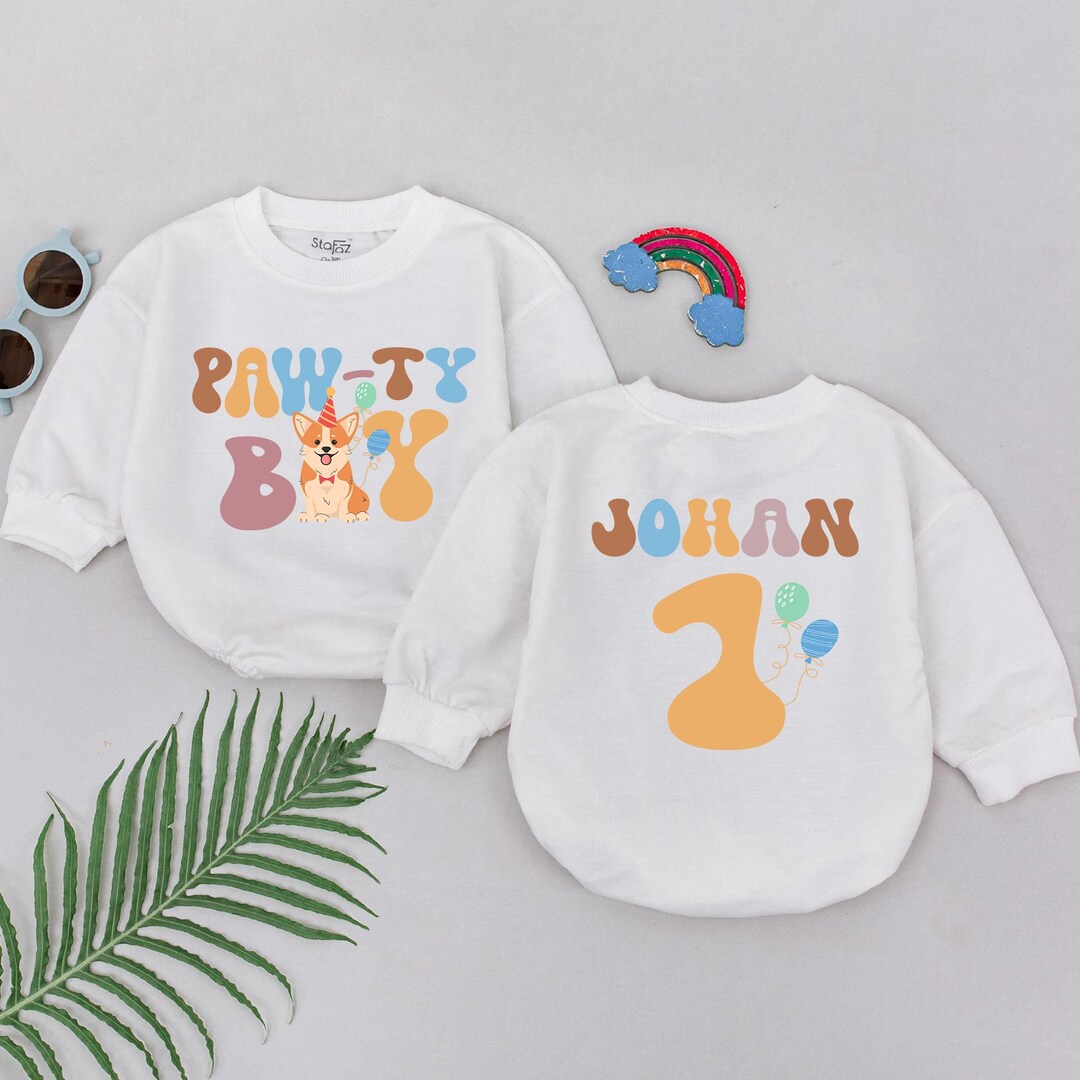 Personalized Paw-ty Boy Birthday Romper, Dog Birthday Romper, Baby ...