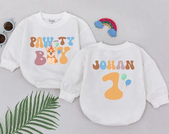 Personalized Paw-ty Boy Birthday Romper, Dog Birthday Romper, Baby Shower Gift, Custom Puppy Baby Birthday Outfits, Newborn for Boys Girls