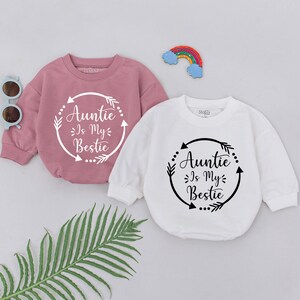 Auntie Is My Bestie Romper, New Baby Outfit, Mother&#39;s Day Gift, Gift from Aunt, Newborn for Girls Boys, New Auntie Romper, Baby Announcement