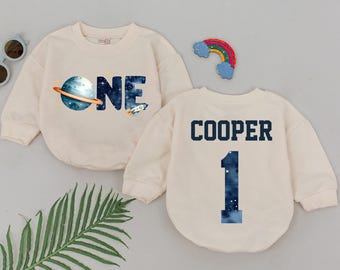 Personalized Space One Birthday Romper, First Trip Around The Sun, 1st Birthday Boy, One Candle Outfit, Gift for Him, Astronaut Birthday