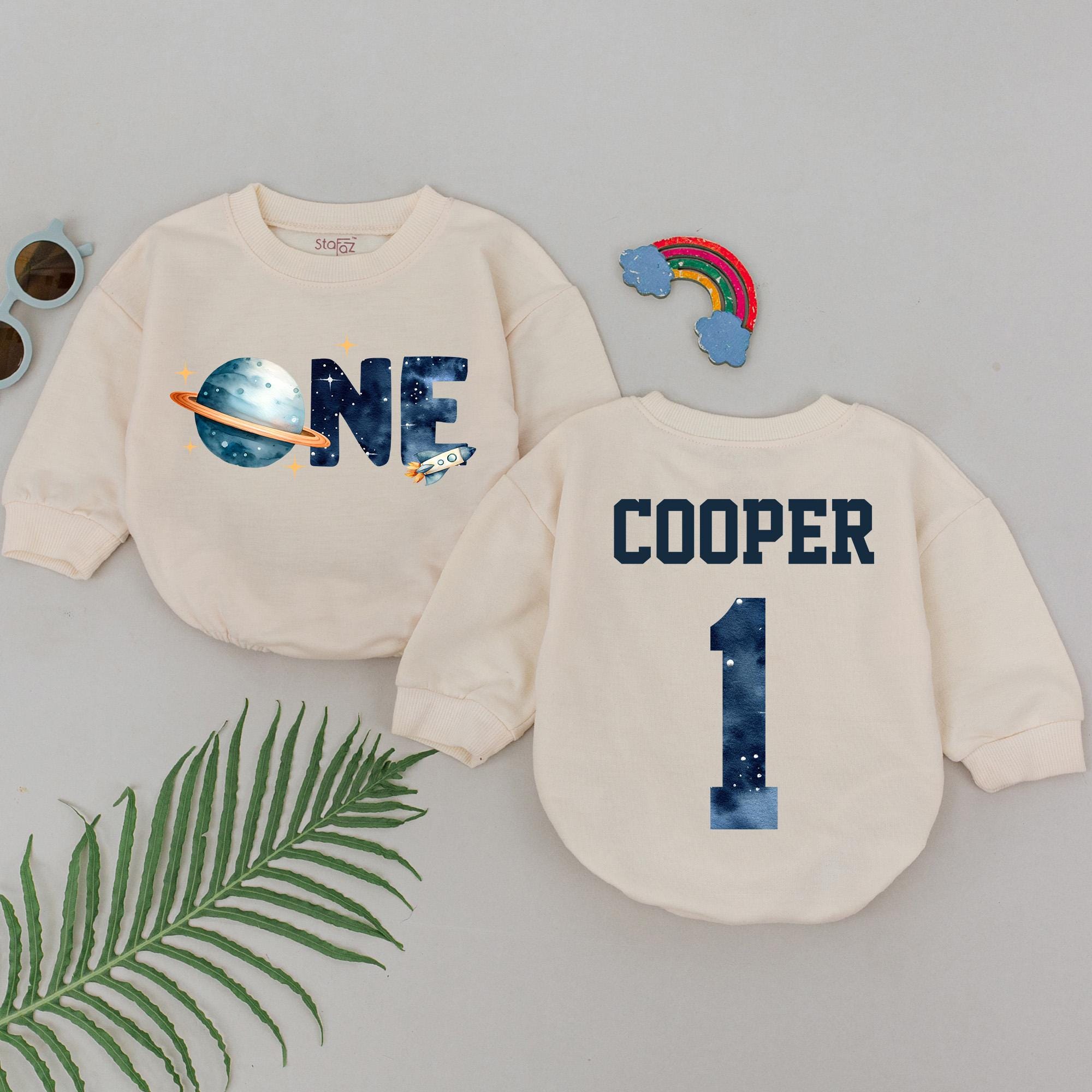 Personalized Space One Birthday Romper, First Trip Around The Sun, 1st Birthday Boy, One Candle Outfit, Gift for Him, Astronaut Birthday