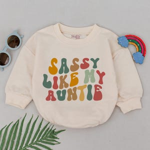 Retro Sassy Like My Auntie Romper, Retro Auntie’s Bestie, Gift from Aunt, Newborn for Girls Boys, New Auntie Romper, Baby Announcement