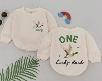 Personalized One Lucky Duck Romper, 1st Birthday Shirt, Boy Ducking Baby Romper, Duck Birthday, Duck Lover Gift, Jungle Zoo Animal, Wild One