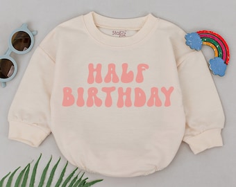 Half Birthday Girl Romper, Half Way To One Romper, 6 Months Birthday Gift, Natural Birthday Outfit, Newborn For Girls, New Baby Clothes