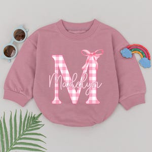 Personalized Name Pink Bow Romper, Bow 1st Birthday Girl Outfit, Baby Girl Bodysuit, Bubble Romper, Girl Birthday Gift, Baby Shower Gift