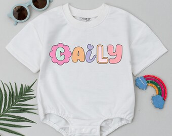 Personalized Baby Bubble Romper, Custom Name Summer Baby Bodysuit, Cute Floral Baby Outfit, Birthday Baby Clothes, Baby Shower Gift