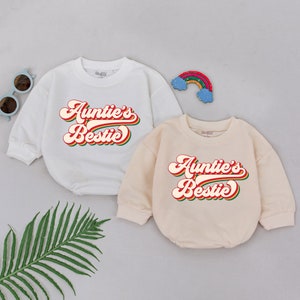Aunties Bestie Retro Romper, New Baby Outfit, Mother&#39;s Day Gift, Gift from Aunt, Newborn for Girls Boys, New Auntie Romper,Baby Announcement