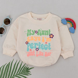 Retro My Aunt Says I&#39;m Perfect Romper, Auntie&#39;s Bestie Outfit, Mother&#39;s Day Gift, Gift from Aunt, Newborn for Girls Boys, New Auntie Romper
