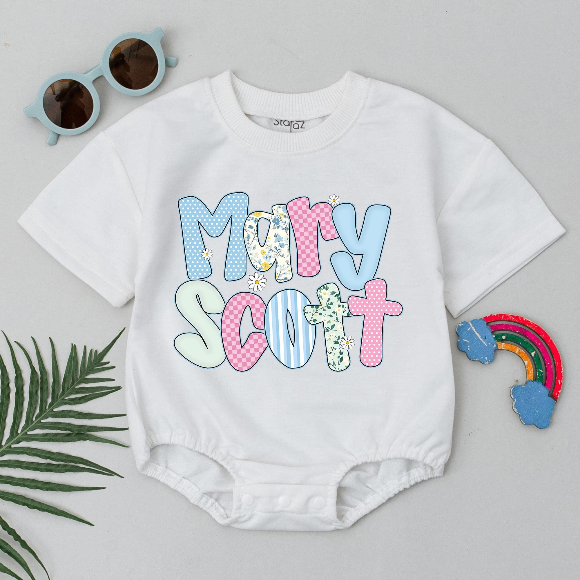 Personalized Name Baby Bubble Romper, Summer Baby Bodysuit, Cute Floral Baby Outfit, Custom Birthday Baby Clothes, Baby Shower Gift
