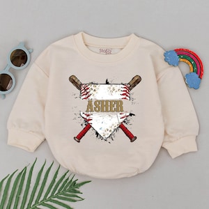 Personalized Game Day Baseball Romper, Retro Baseball Baby Outfits, Gameday Season, Natural Bubble Baby Romper, Custom Baseball Outfit Kid