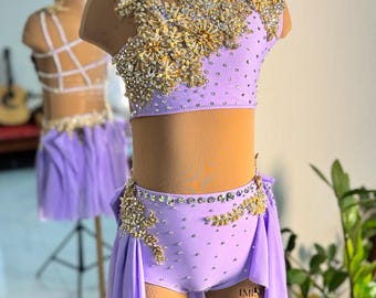 HANDMADE Dance Costume Customizable Lyrical Solo Costume Dress skirt in Purple with Rhinestones- headpiece is not included ask for more info