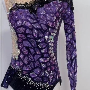 HANDMADE Dance Costume Customizable Jazz Solo Costume Purple one sleeve Fully Rhinestoned Music Theater Costume/Rhythmic gymnastics Leotard