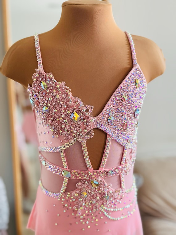 Dance Competition Pink Solo Costume Customizable Lyrical Contemporary One-Piece