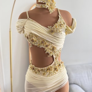 Dance Competition Solo Costume Customizable Lyrical Contemporary One-Piece  headpiece can be purchased separately Cream Champion Pastel
