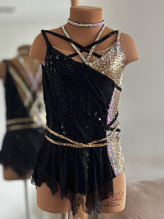 HANDMADE Dance Costume Customizable Jazz Solo Costume Black and  White/golden Cool Figure Skating Costume/rhythmic Gymnastics Leotard RG -  Etsy