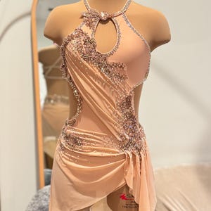 Handmade Dance Competition Solo Costume Customizable Lyrical Contemporary one-piece with Skirt Rhinestoned