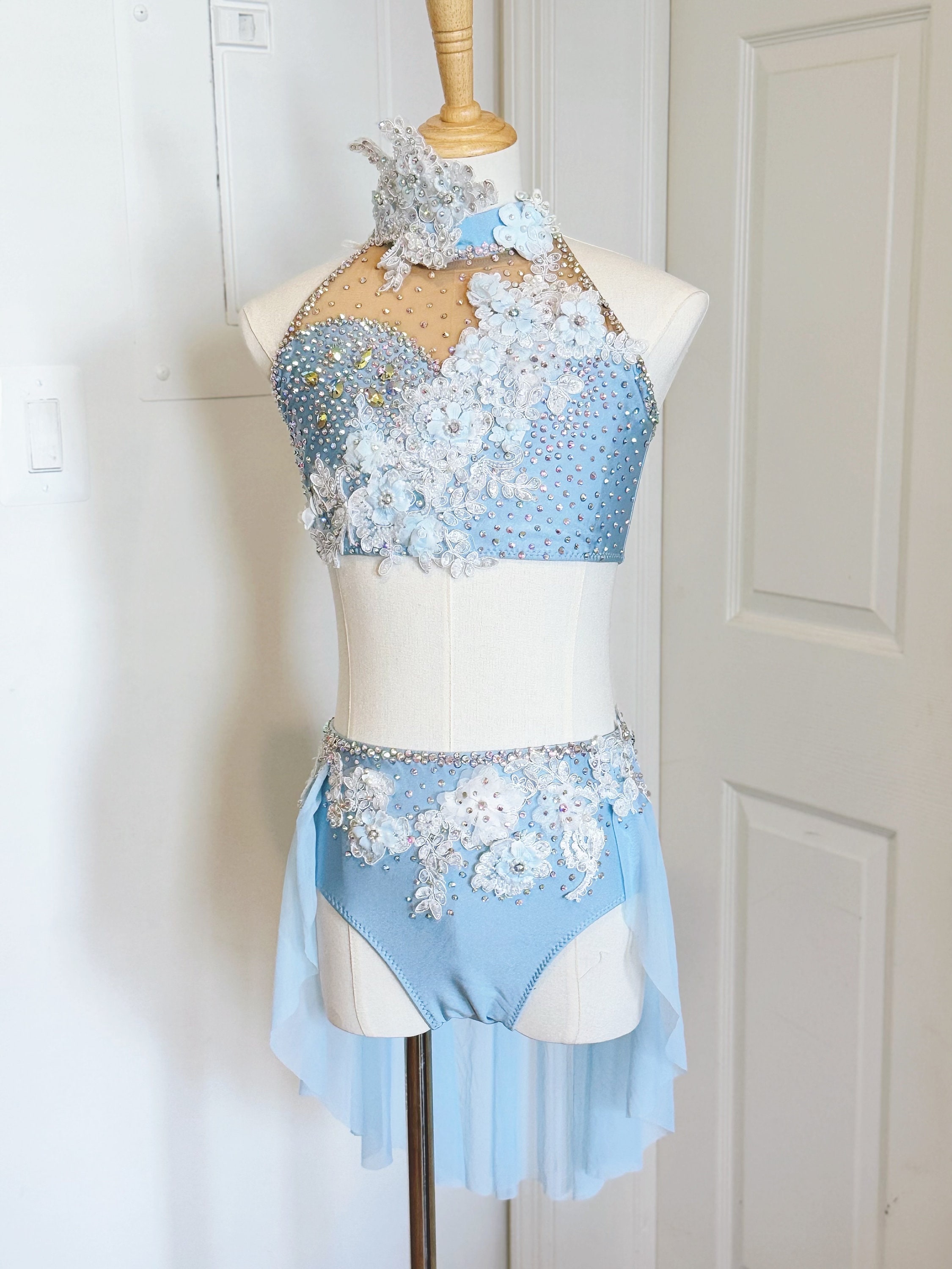 HANDMADE Dance Competition Costume Customizable Lyrical Contemporary Solo Rhinestoned Light Blue, Headpiece Can Be Purchased Separately - Etsy HANDMADE Dance Competition Costume Customizable Lyrical Contemporary Solo Rhinestoned Light Blue, Headpiece Can Be Purchased Separately - Etsy