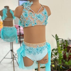 Dance Competition Solo Costume Customizable Lyrical Contemporary Two-Piece with Skirt Rhinestoned, headpiece can be purchased separately