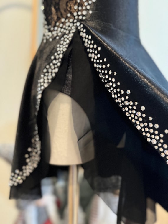 HANDMADE Dance Costume Customizable Lyrical Contemporary Solo Costume Slip Dress in Black with Rhinestones/laces/double layered skirt