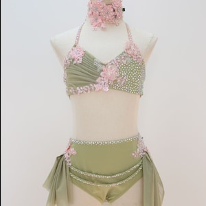 Dance Competition Costume Customizable Lyrical Contemporary Solo Rhinestoned, headpiece needs to be purchased separately