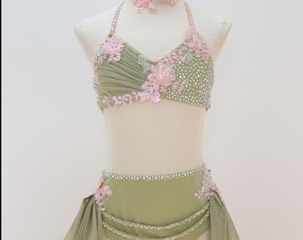 Dance Competition Costume Customizable Lyrical Contemporary Solo Rhinestoned, headpiece needs to be purchased separately