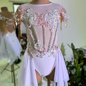 HANDMADE Dance Costume Customizable Lyrical Solo Costume Dress in pink or any color with Rhinestones skirt delightful leotard