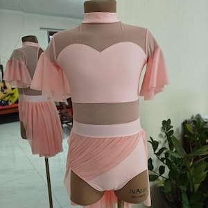 HANDMADE Dance Leotard Customizable Solo Costume Base lyrical contemporary group dance two pieces with skirt