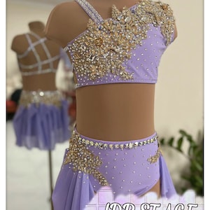 HANDMADE Dance Costume Customizable Lyrical Solo Costume Dress skirt in Purple with Rhinestones- headpiece is not included ask for more info