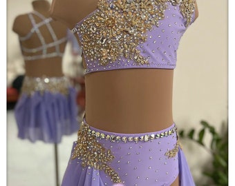 HANDMADE Dance Costume Customizable Lyrical Solo Costume Dress skirt in Purple with Rhinestones- headpiece is not included ask for more info