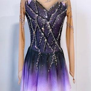 HANDMADE Figure Skating Dress Customizable Solo Costume in Purple Fully Rhinestoned Can be turned into dance costume/Rhythmic gymnastics Leo