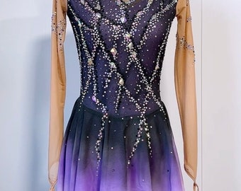 HANDMADE Figure Skating Dress Customizable Solo Costume in Purple Fully Rhinestoned Can be turned into dance costume/Rhythmic gymnastics Leo