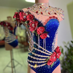 HANDMADE Dance Costume Customizable Jazz Solo Costume Fully Rhinestoned with Flowers Music Theater Costume/Rhythmic gymnastics Leotard RG