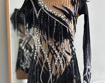 HANDMADE Dance Costume Customizable Jazz Solo Fun Neon Yellow Tassel Fully Rhinestoned Music Theater Costume/Rhythmic gymnastics Leotard