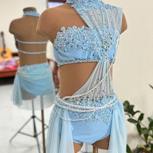 NEW DESIGN Dance Costume Customizable Lyrical Solo Costume Dress skirt in blue with Rhinestones- headpiece is not included ask for more info