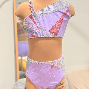 Ready to Ship HANDMADE Dance Solo Costume Acro/Jazz two piece in purple HEAVY RHINESTONES