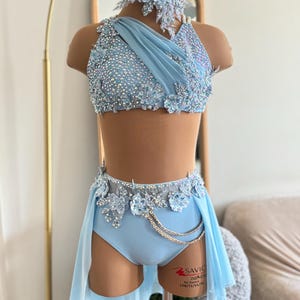HANDMADE Dance Costume Customizable Lyrical Solo Costume Dress skirt in blue with Rhinestones- headpiece is not included ask for more info