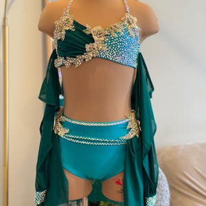 Dance Competition Costume Customizable Lyrical Contemporary Solo Rhinestoned with sleeves and headpiece