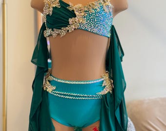 Dance Competition Costume Customizable Lyrical Contemporary Solo Rhinestoned with sleeves and headpiece
